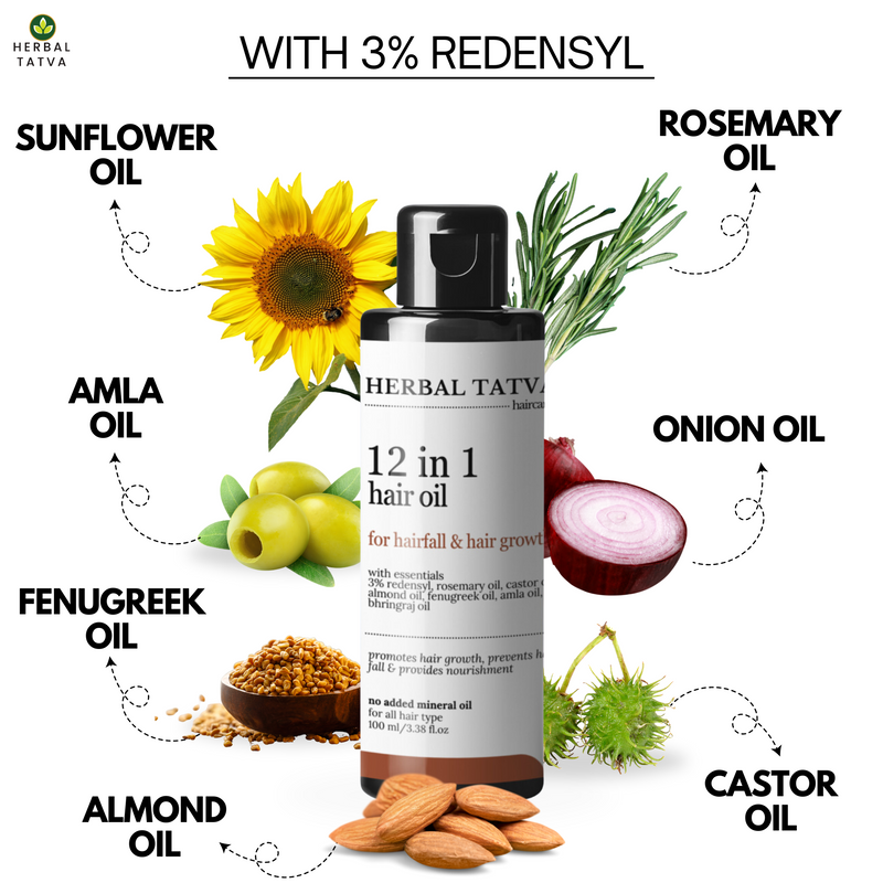 12 in 1 Hair Oil | For Hair Growth & Hair Strengthening Oil 100ml | Blend of Redensyl & 12 Essential Oils