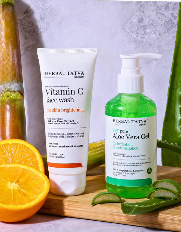 Skin Brightening & Nourishment Combo | Aloe Vera Gel 200g & 2% Vitamin C Face Wash
